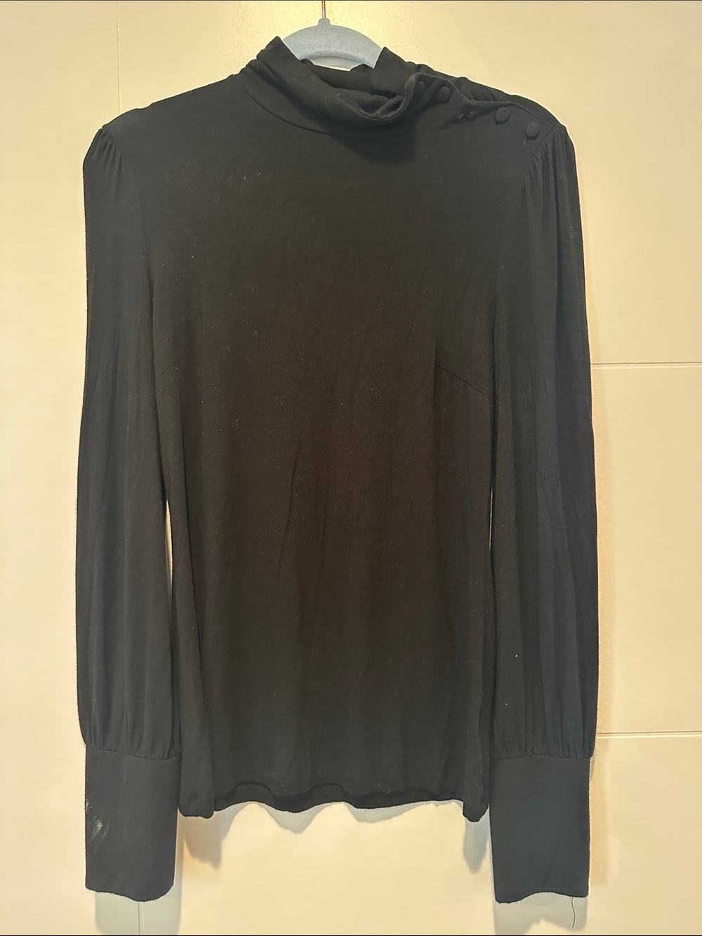 INC International Concepts Black Long Sleeve Mock Neck Top with Shoulder Buttons